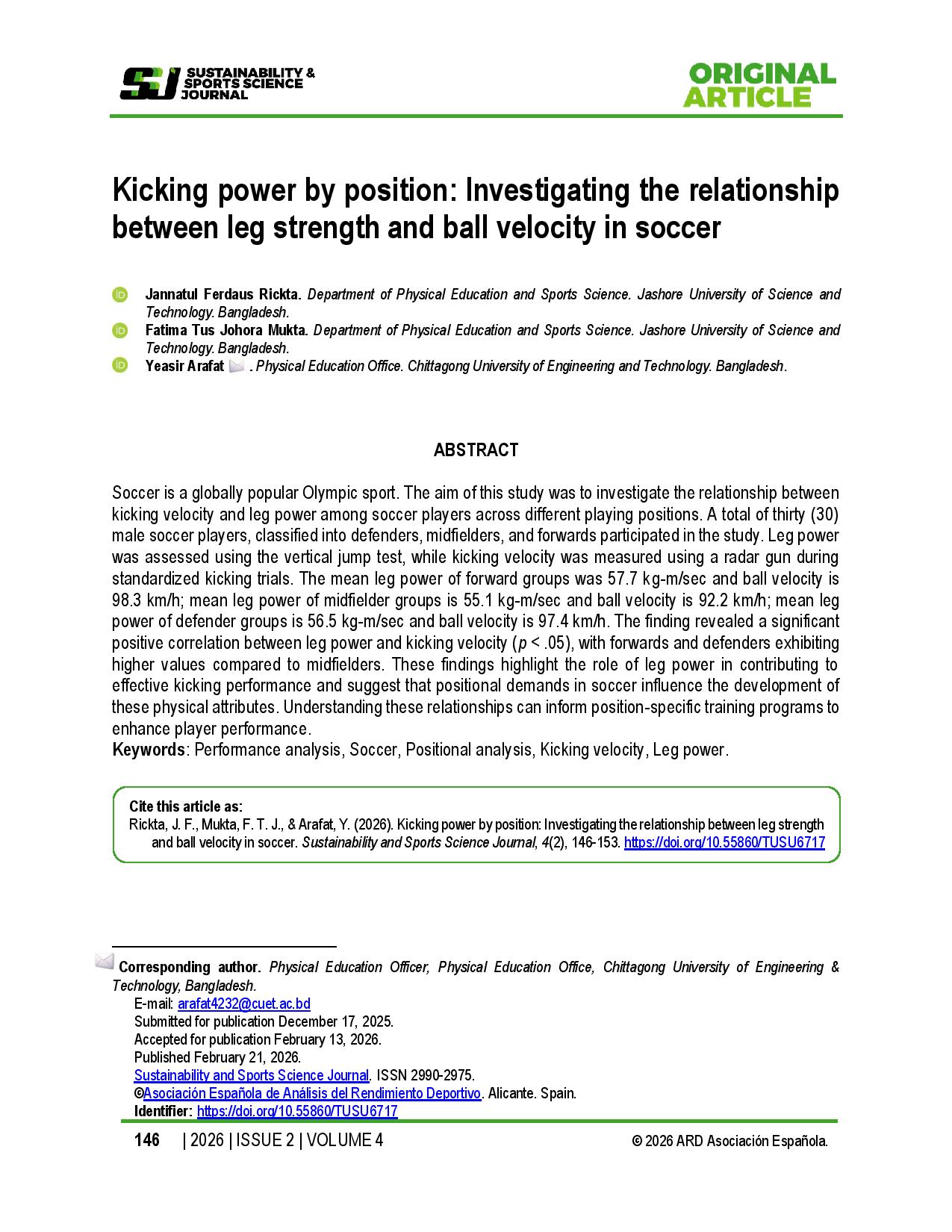 Kicking power by position: Investigating the relationship between leg strength and ball velocity in soccer