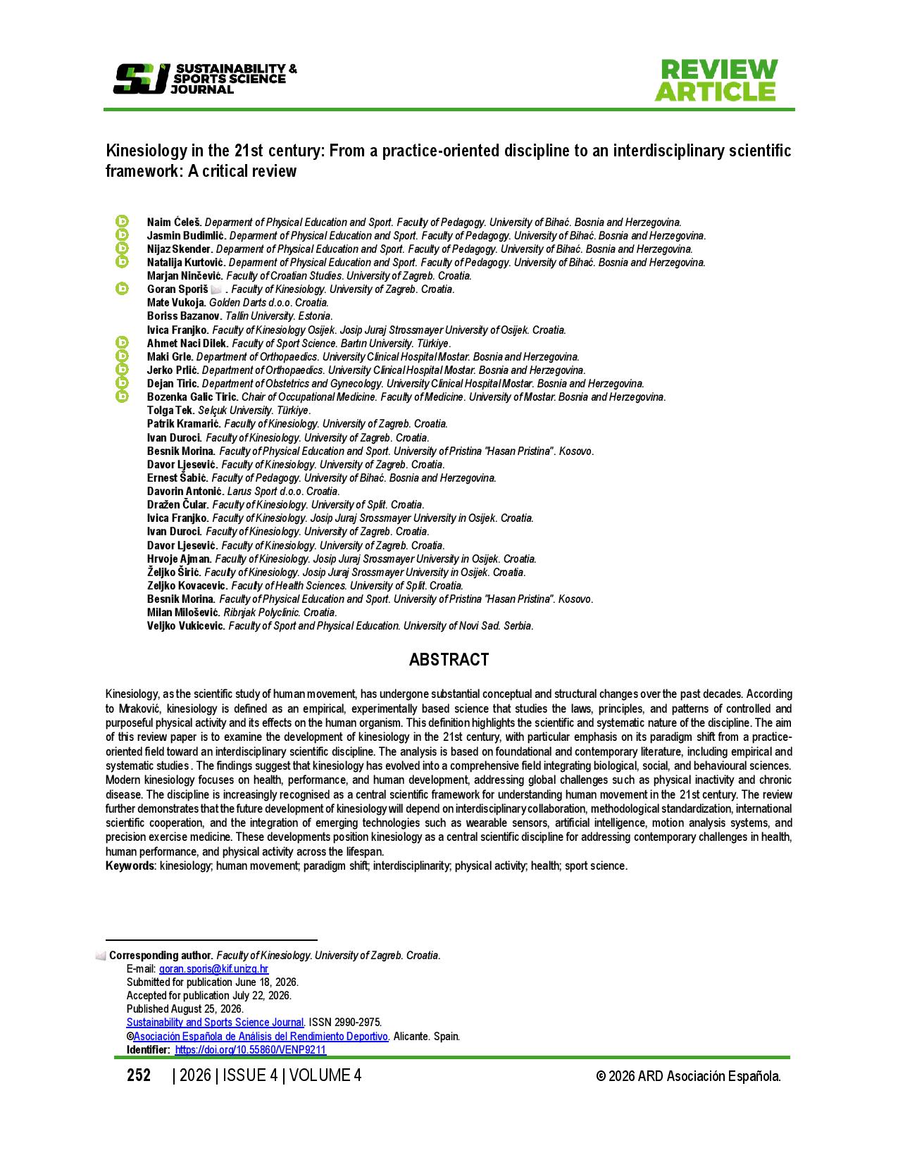 Kinesiology in the 21st century: From a practice-oriented discipline to an interdisciplinary scientific framework: A critical review