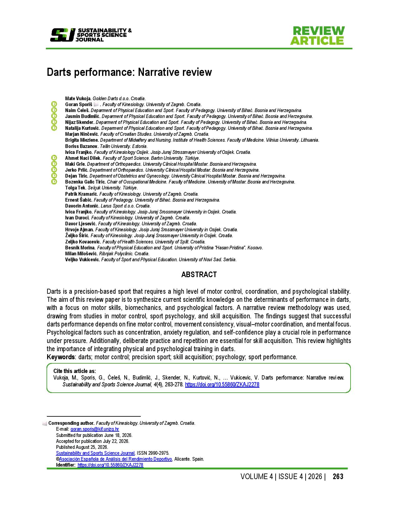 Darts performance: Narrative review