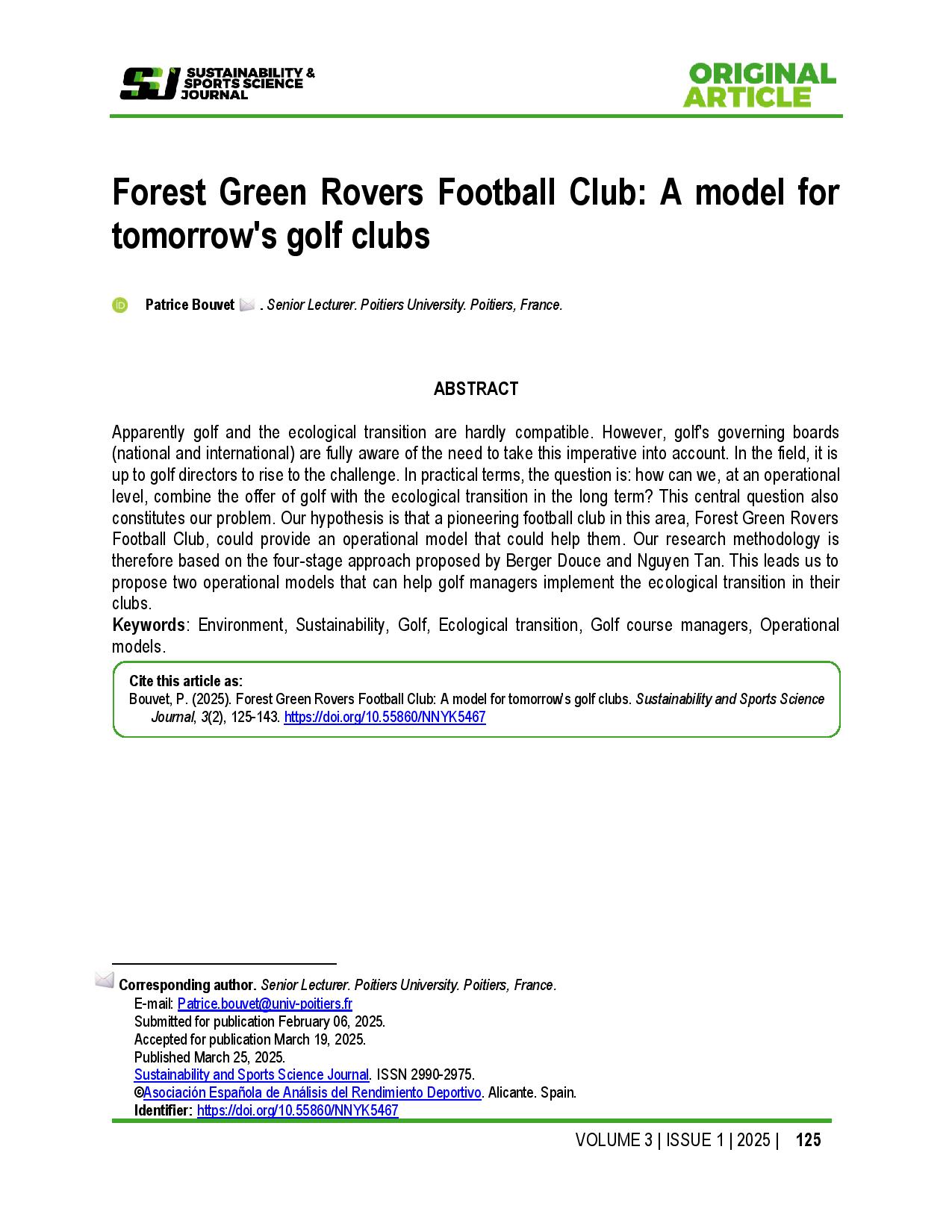 Forest Green Rovers Football Club: A model for tomorrow's golf clubs