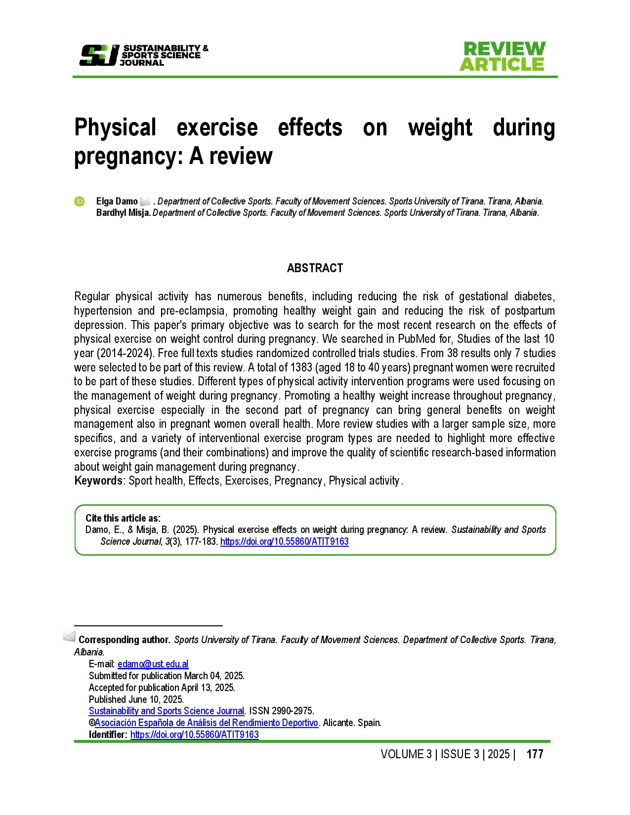 Physical exercise effects on weight during pregnancy: A review