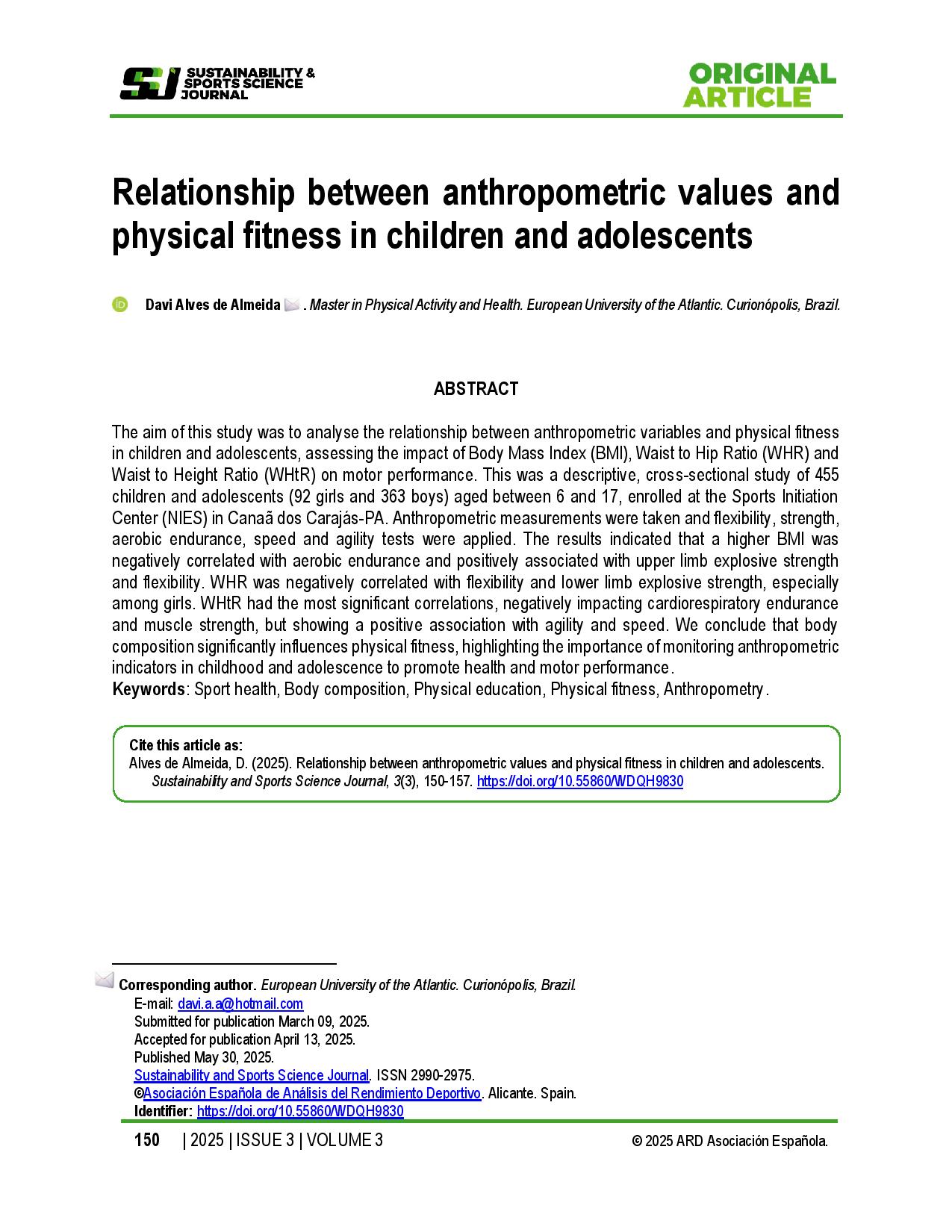 Relationship between anthropometric values and physical fitness in children and adolescents