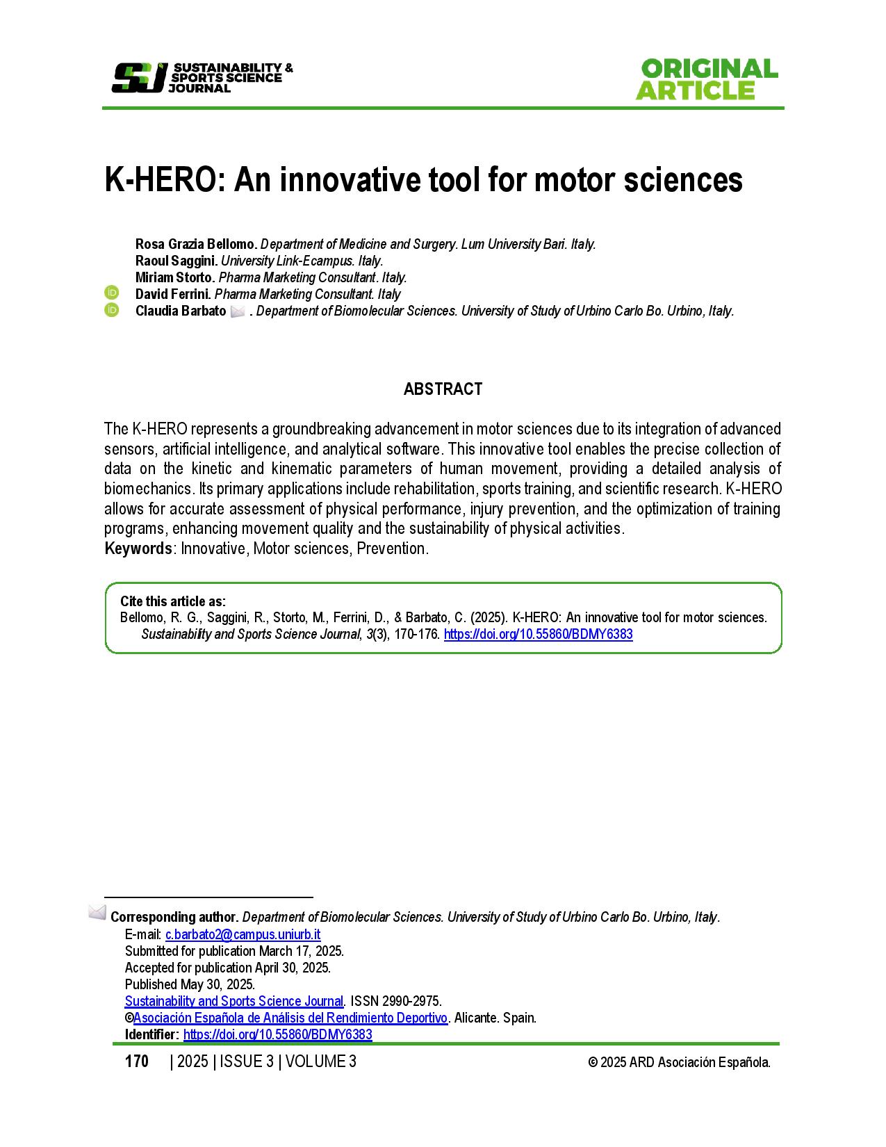 K-HERO: An innovative tool for motor sciences